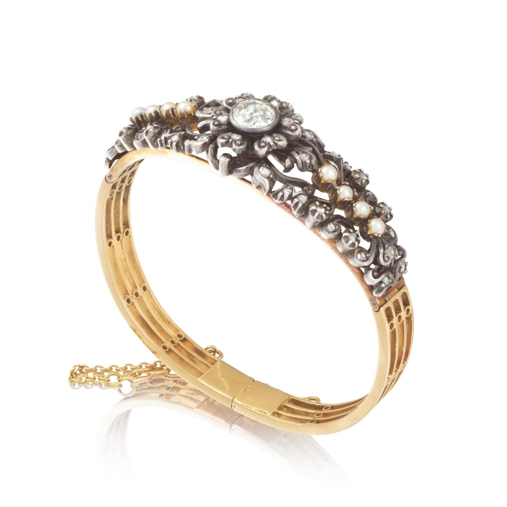 BRACELET JONC PERLES ET DIAMANTS (1 of 1)