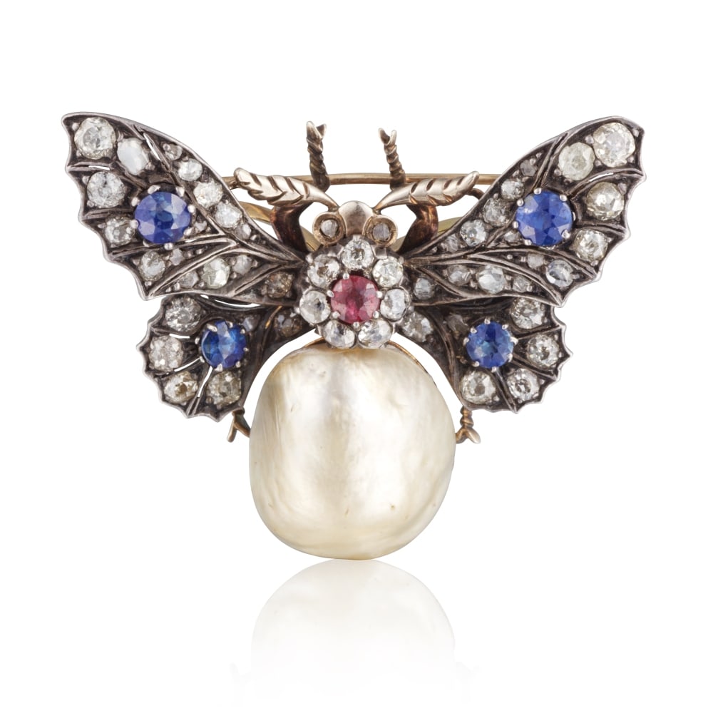 BROCHE PERLE, SAPHIRS, RUBIS ET DIAMANTS (1 of 1)