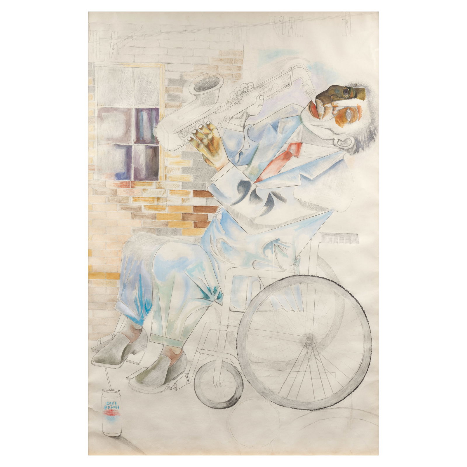 Zwelidumile Geelboi Mgxaji Mhlaba 'Dumile Feni' (South African, 1942-1991) The Saxophonist: Zwelidumile Geelboi Mgxaji Mhlaba 'Dumile Feni' (South African, 1942-1991) The Saxophonist watercolour and pencil on wove paper 194.9 x 130.8cm (76 3/4 x 51 1/2in). Footnotes: Provenance<