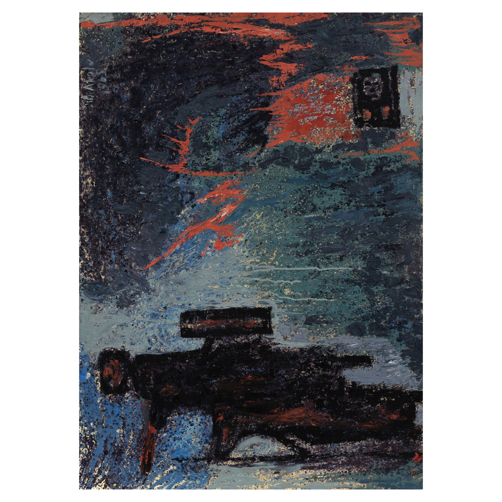 Jimoh Bola Akolo (Nigerian, 1934-2023) Soldier: Jimoh Bola Akolo (Nigerian, 1934-2023) Soldier signed and dated 'J.B.Akolo/ 1963' (upper left); bears a tag inscribed '20' and a further label inscribed 'D G/ Duredon/ 24' (verso of frame) oil on boar