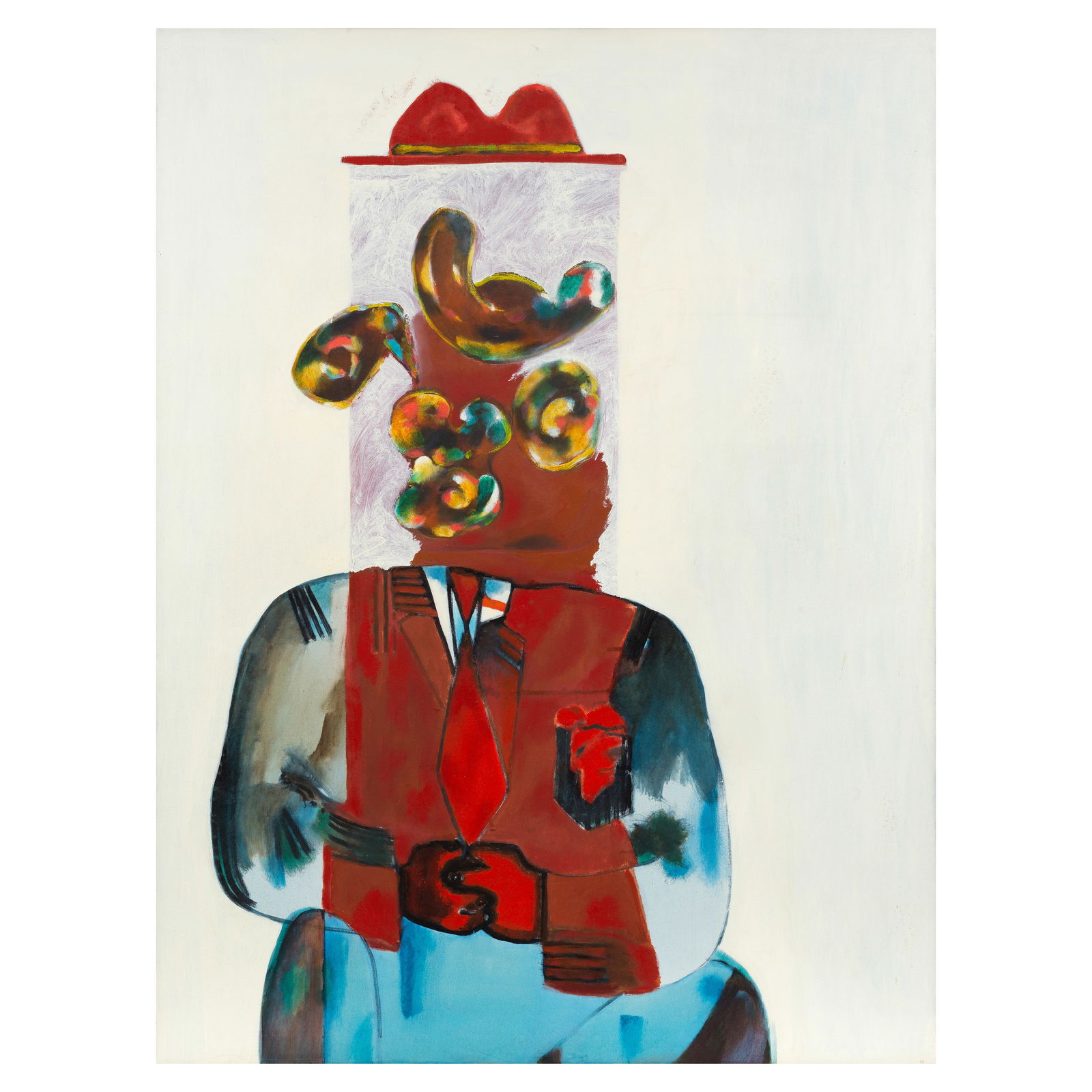 Robert Griffiths Hodgins (South African, 1920-2010) Man with a seriously red hat, 1991: Robert Griffiths Hodgins (South African, 1920-2010) Man with a seriously red hat, 1991 signed, dated titled and inscribed 'Robert Hodgins, Man with a seriously red hat, Finished Fri 13/6/91' (verso) o