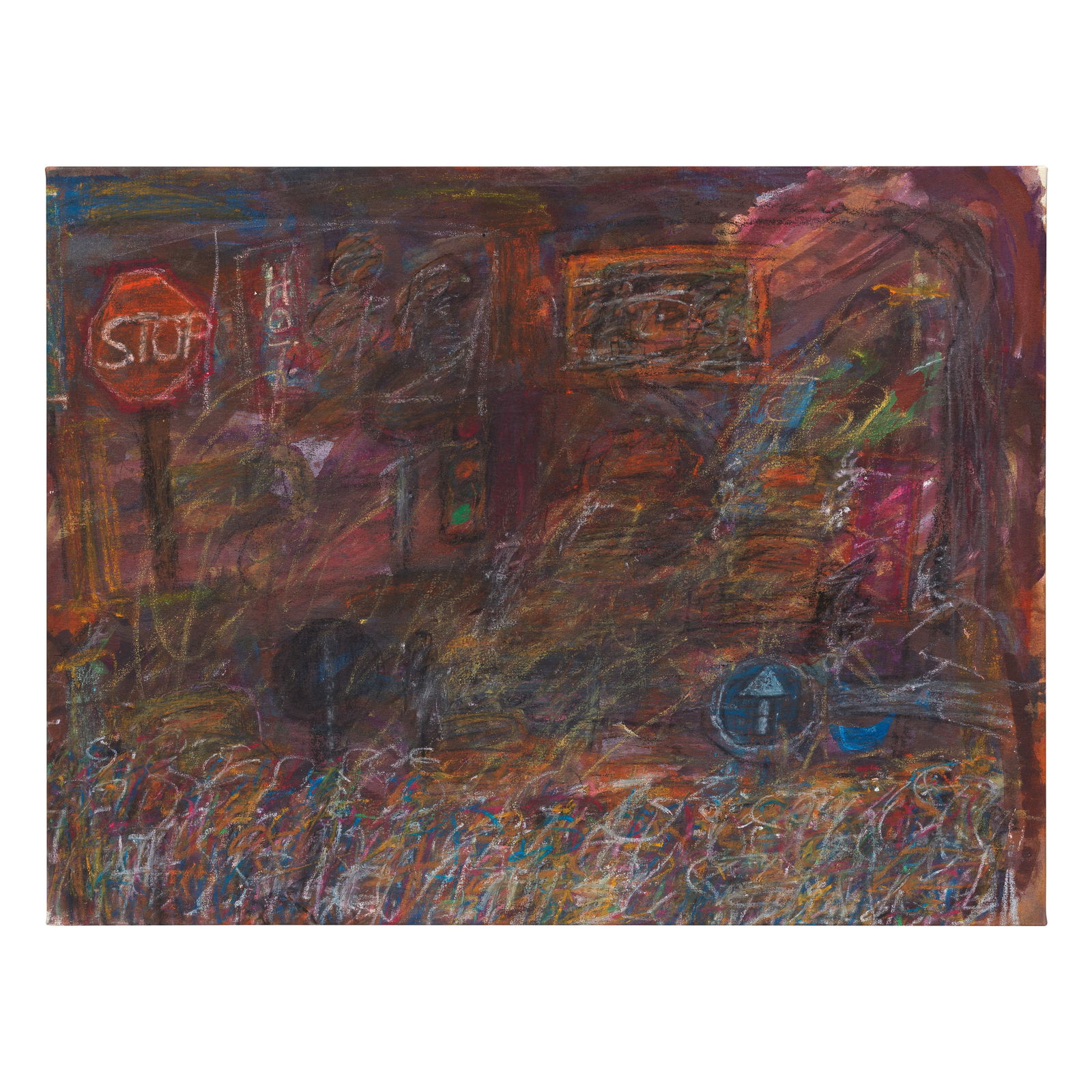 David Koloane (South African, 1938-2019) Untitled (summer Glow series) (unframed): David Koloane (South African, 1938-2019) Untitled (summer Glow series) signed, dated and inscribed 'SUMMER GLOW/ D.KOLOANE/91' (verso) mixed media on canvas 73 x 97.5cm (28 3/4 x 38 3/8in). (unframed)