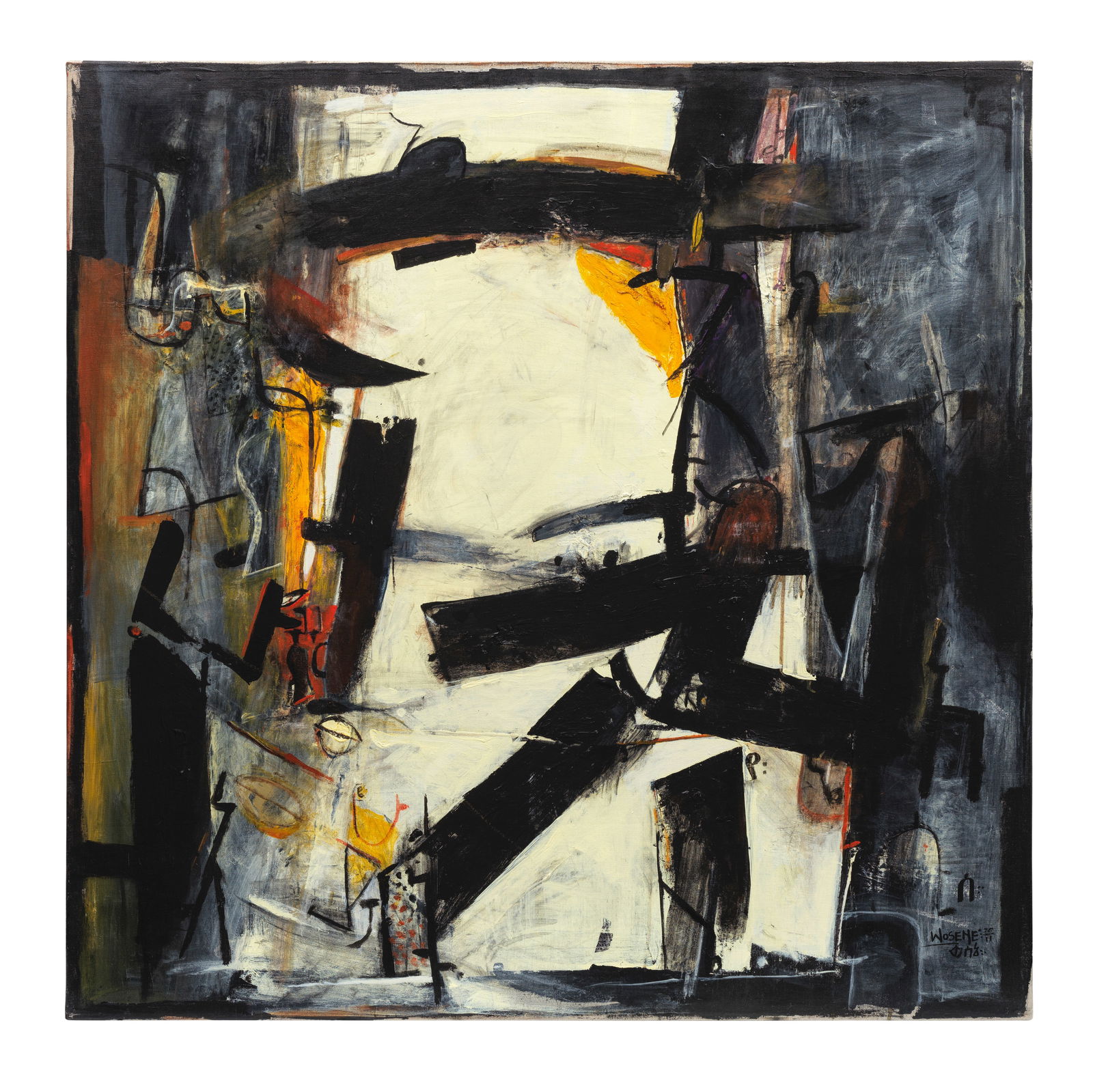 Wosene Worke Kosrof (Ethiopian/American, born 1950) Beauty of your own IV: Wosene Worke Kosrof (Ethiopian/American, born 1950) Beauty of your own IV signed and dated 'WOSENE 20/11/ (lower right); 'BEAUTY OF YOUR OWN IV/ ACRYLIC/LINEN/ 42' X 42'/ WOSENE 20/11 'Wosene' in Amha