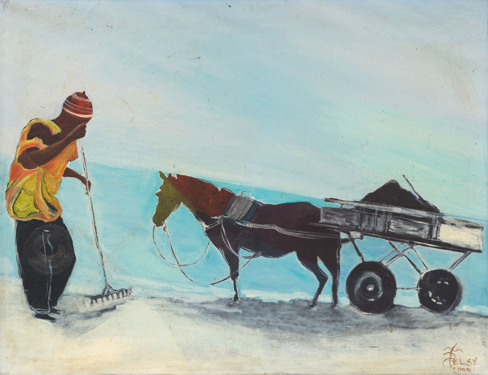 El Hadji Sy (Senegalese, born 1954) Gathering seaweed: El Hadji Sy (Senegalese, born 1954) Gathering seaweed signed and dated 'EL.SY/ 2009' (lower right) oil on canvas 72 x 93.5cm (28 3/8 x 36 13/16in). This lot is subject to the following lot symbols: &#