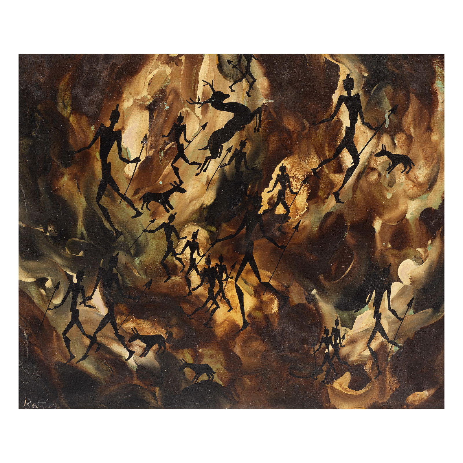 Walter Whall Battiss (South African, 1906-1982) Untitled: Walter Whall Battiss (South African, 1906-1982) Untitled signed 'Battiss' (lower left) oil and gouache on board 23.5 x 28.5cm (9 1/4 x 11 1/4in).