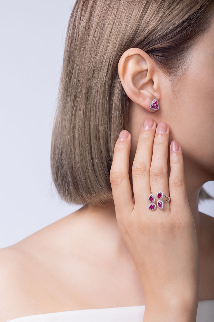 RUBY AND DIAMOND RING AND EARRING SET (2) - 2