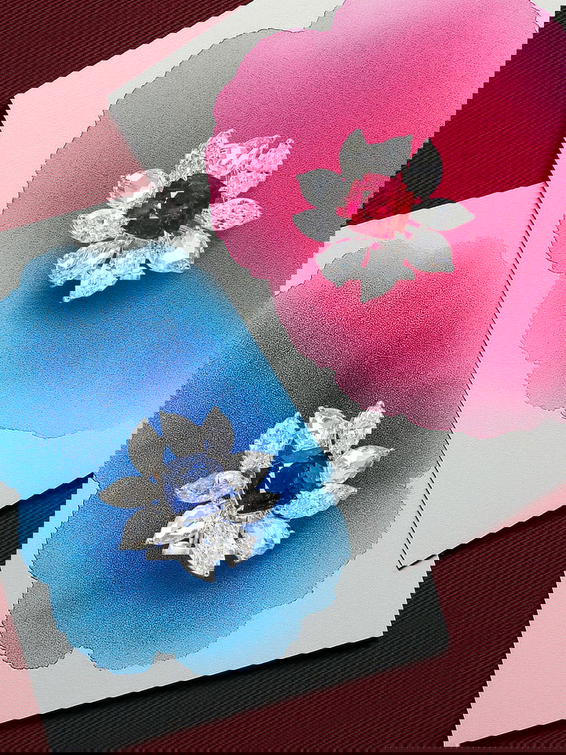 PAIR OF RUBY, SAPPHIRE AND DIAMOND EARRINGS: PAIR OF RUBY, SAPPHIRE AND DIAMOND