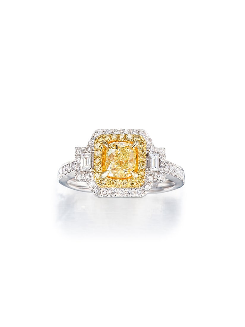 FANCY YELLOW DIAMOND, COLOURED DIAMOND AND DIAMOND RING: FANCY YELLOW DIAMOND, COLOURED DIAMOND AND DIAMOND