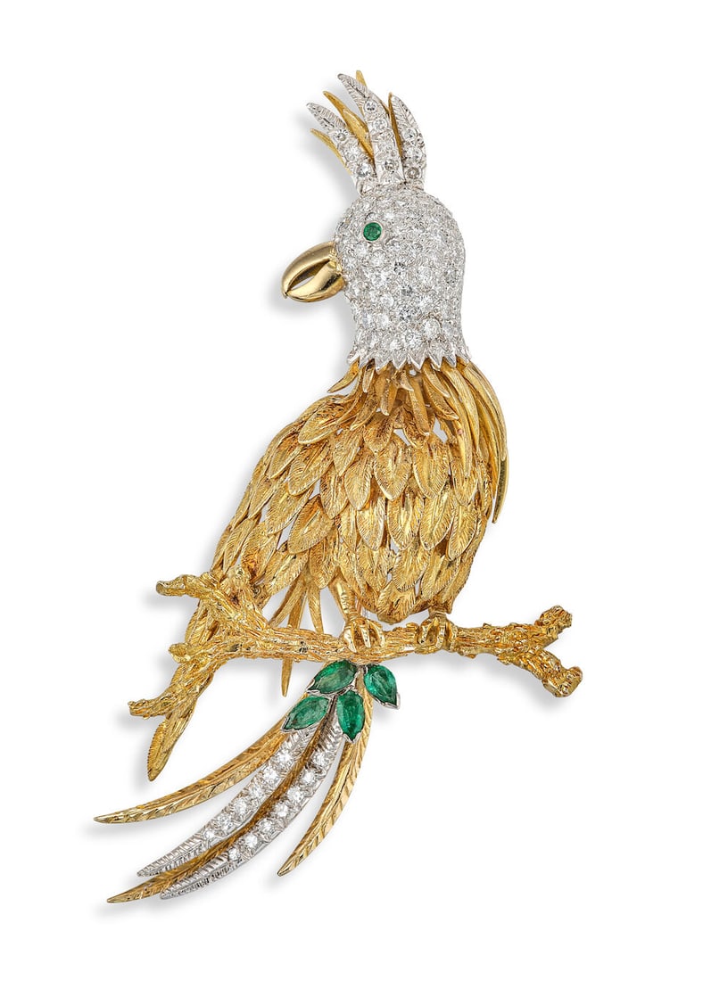 JACK GUTSCHNEIDER: GEM-SET AND DIAMOND 'COCKATOO' BROOCH, CIRCA 1965: JACK GUTSCHNEIDER: GEM-SET AND DIAMOND 'COCKATOO' BROOCH, CIRCA 1965 Jack