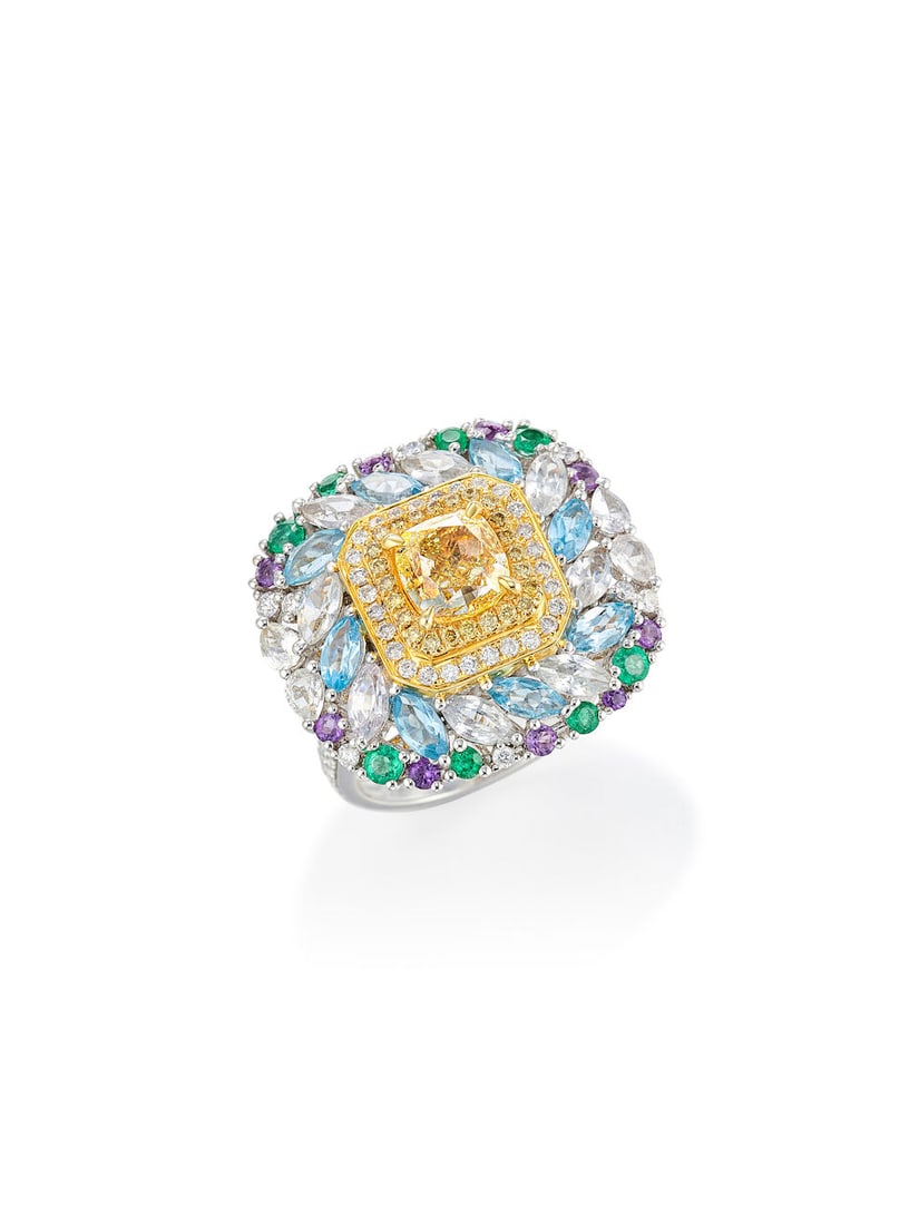 FANCY LIGHT YELLOW DIAMOND, COLOURED DIAMOND, GEM-SET AND DIAMOND RING/PENDANT: FANCY LIGHT YELLOW DIAMOND, COLOURED DIAMOND, GEM-SET AND DIAMOND