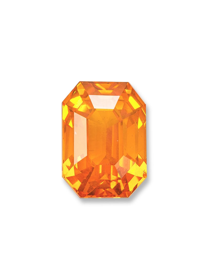 UNMOUNTED YELLOWISH-ORANGE SAPPHIRE: UNMOUNTED YELLOWISH-ORANGE SAPPHIRE 15.00克拉天然「斯里蘭卡」黃橙色剛玉 Certificate: GRS, yellowish-orange