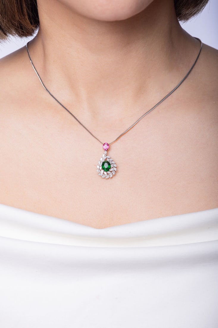 TSAVORITE GARNET, GEM-SET AND DIAMOND PENDANT NECKLACE - 2