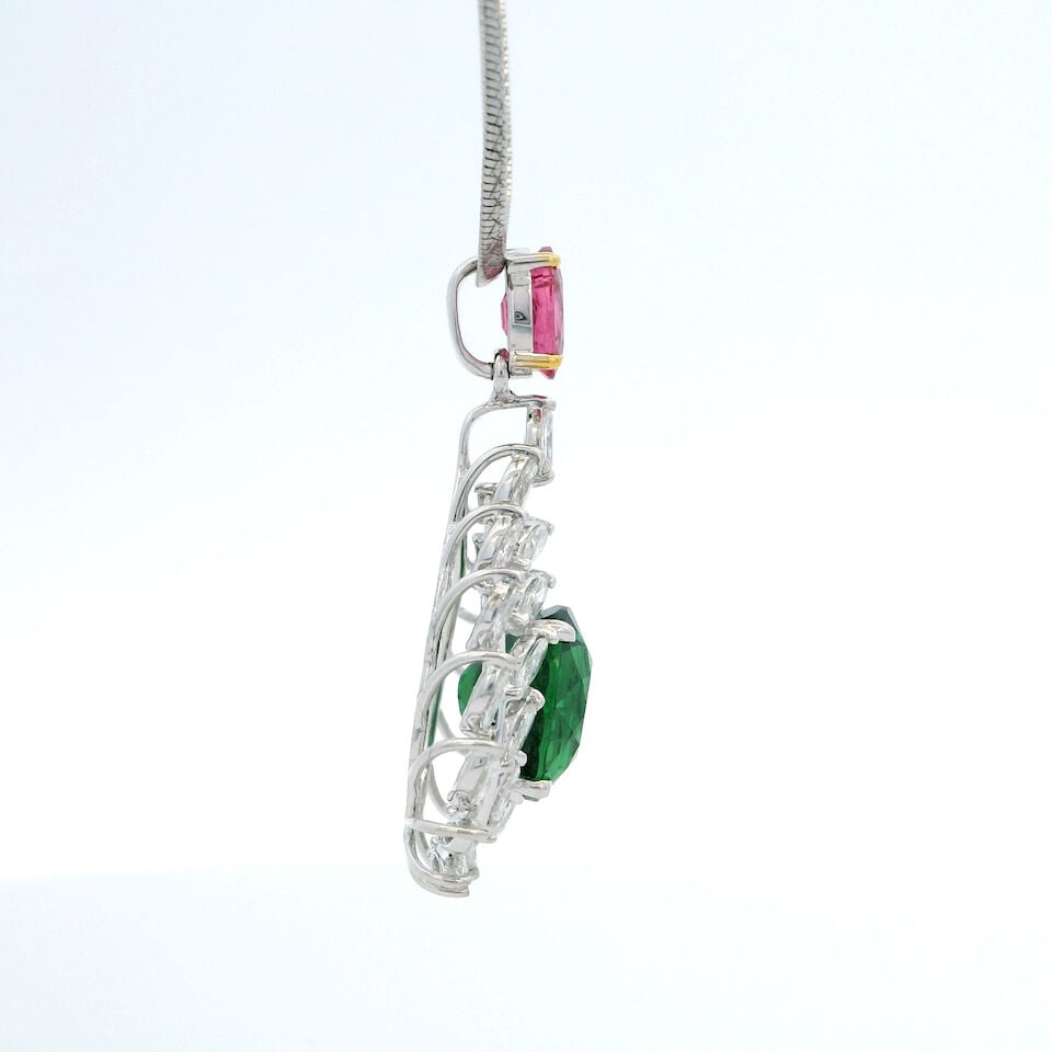 TSAVORITE GARNET, GEM-SET AND DIAMOND PENDANT NECKLACE - 3