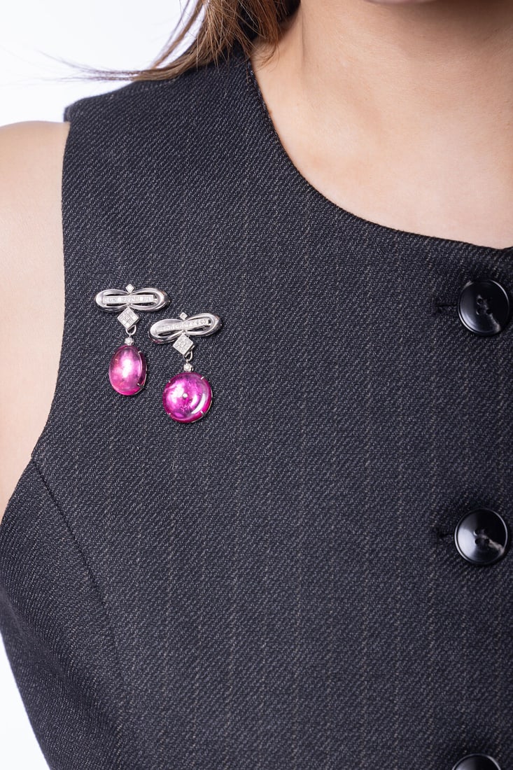 TWO TOURMALINE AND DIAMOND BROOCHES - 2