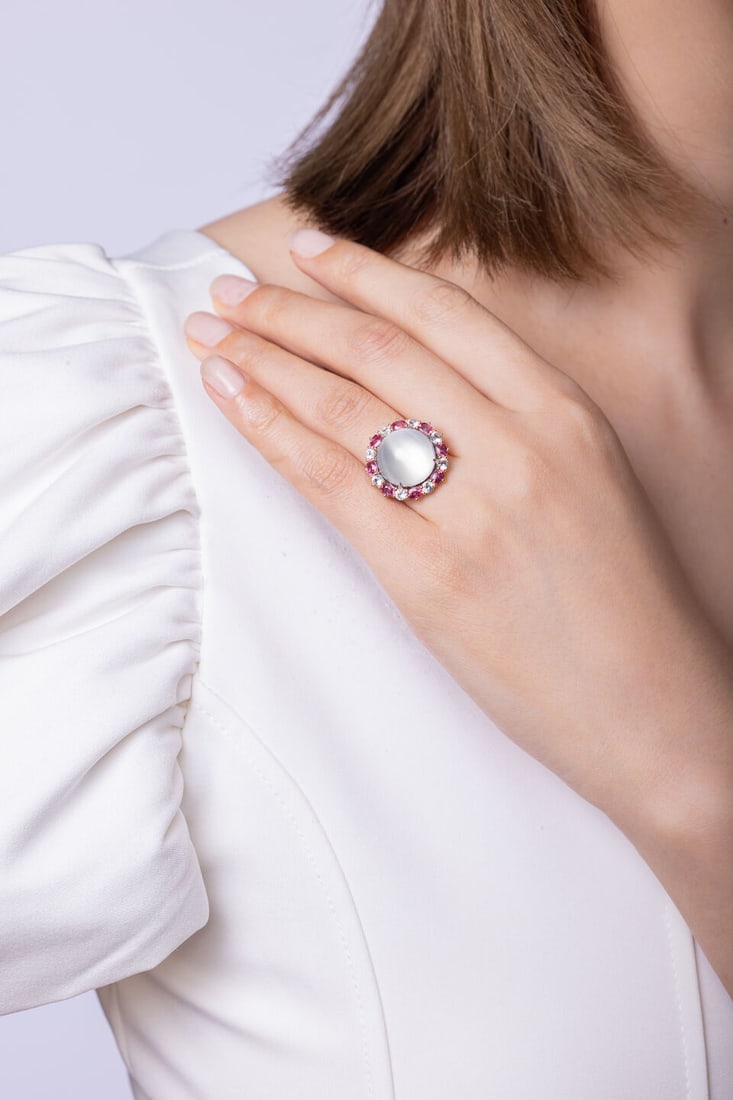 MOONSTONE AND GEM-SET RING - 2