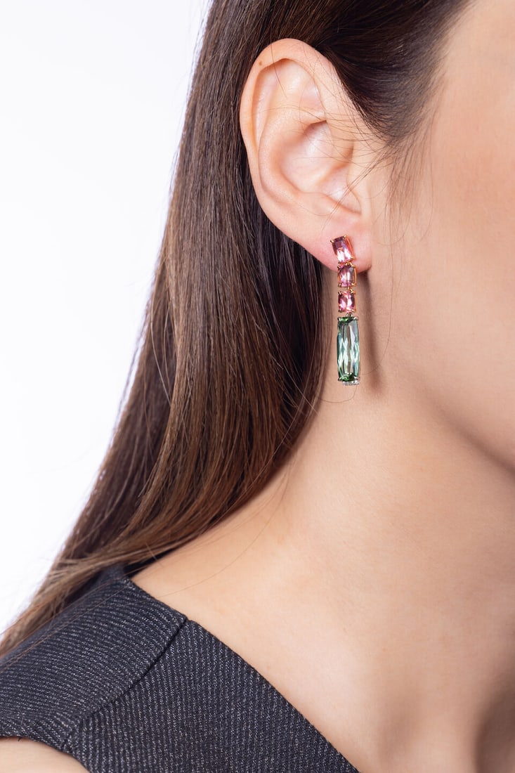 AARYA CREATIONS: PAIR OF TOURMALINE AND DIAMOND DROP EARRINGS - 2