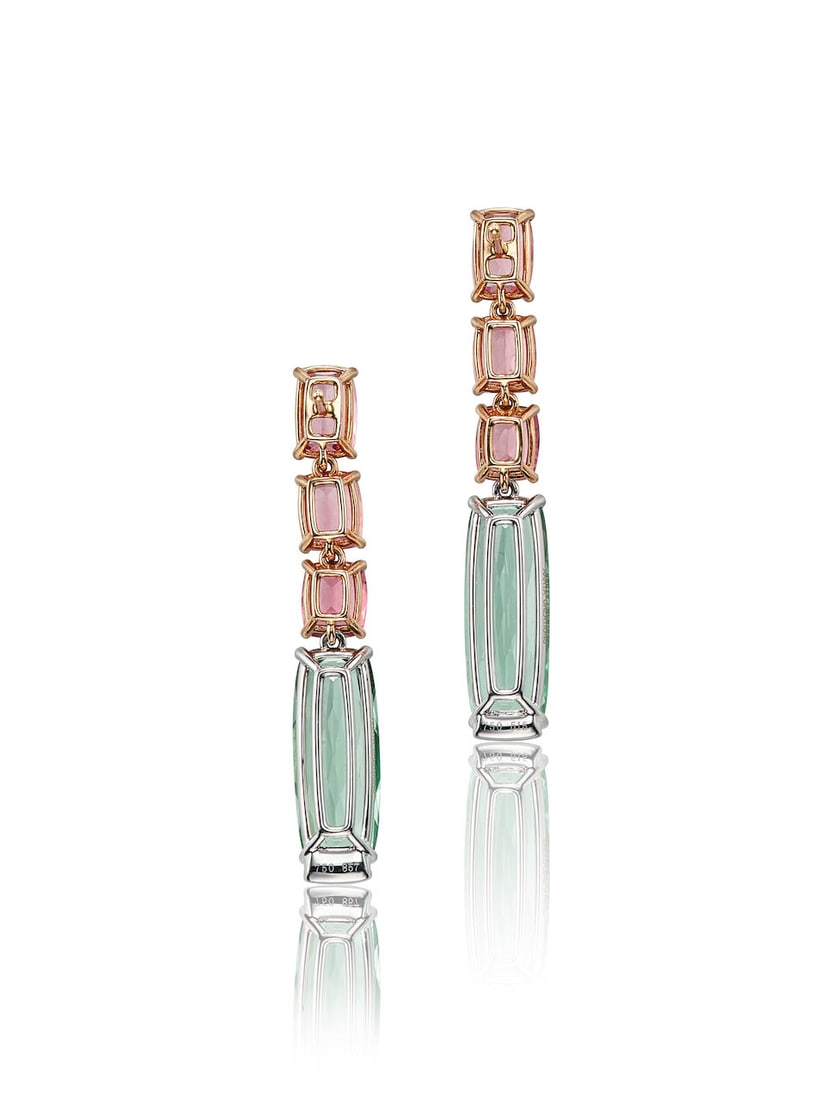 AARYA CREATIONS: PAIR OF TOURMALINE AND DIAMOND DROP EARRINGS - 3
