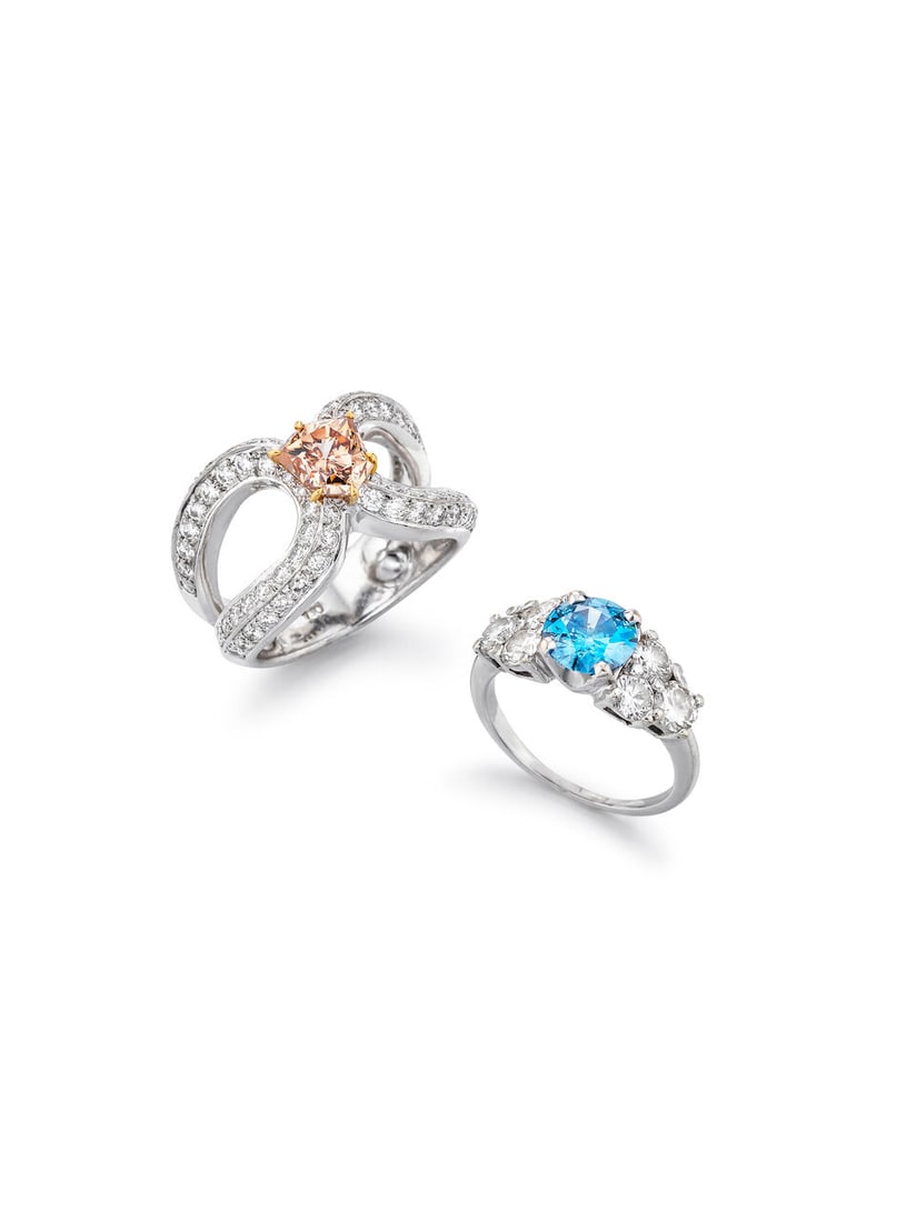 TWO COLOURED DIAMOND AND DIAMOND RINGS (2) (1 of 5)