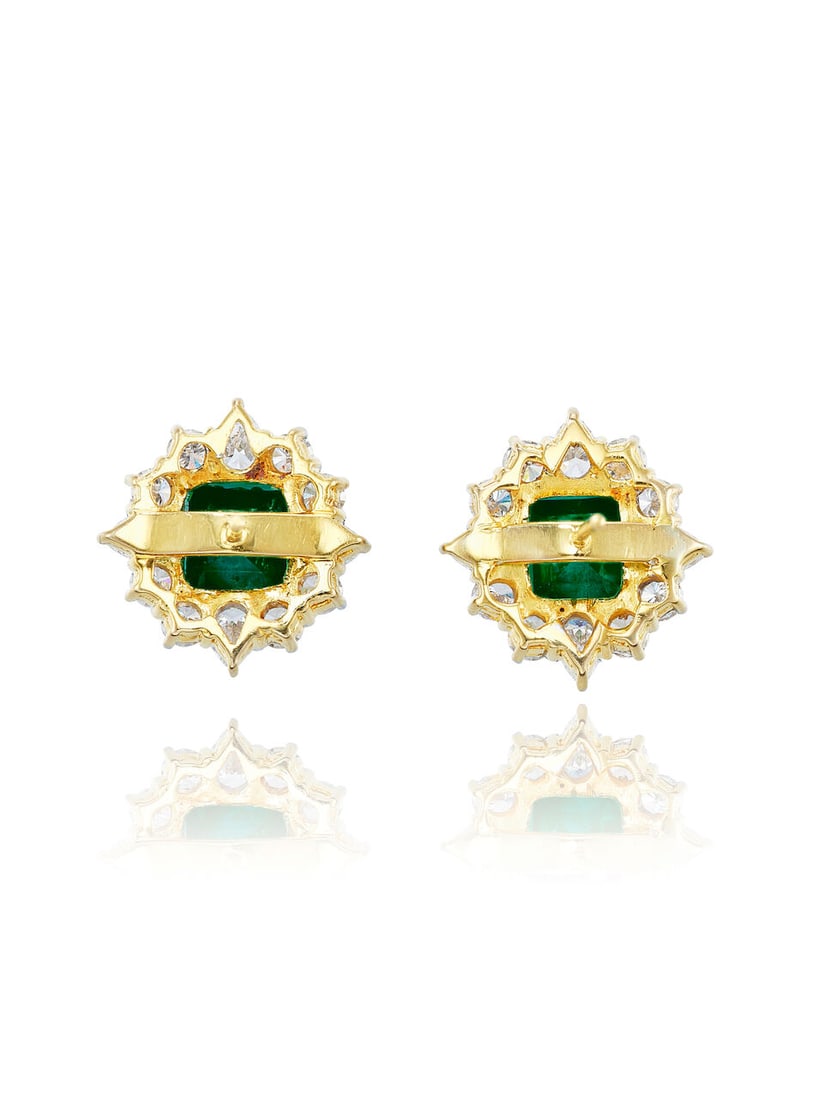PAIR OF EMERALD AND DIAMOND EARRINGS - 2