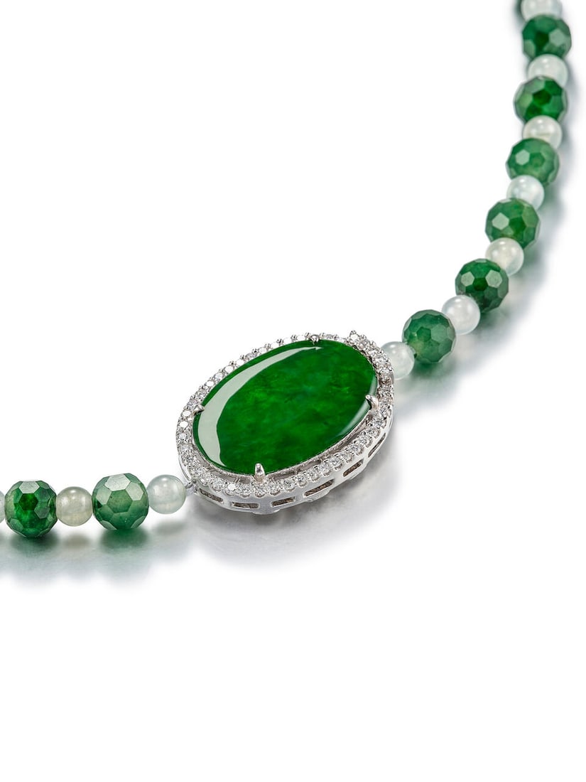 JADEITE, ICY JADEITE AND DIAMOND NECKLACE - 4