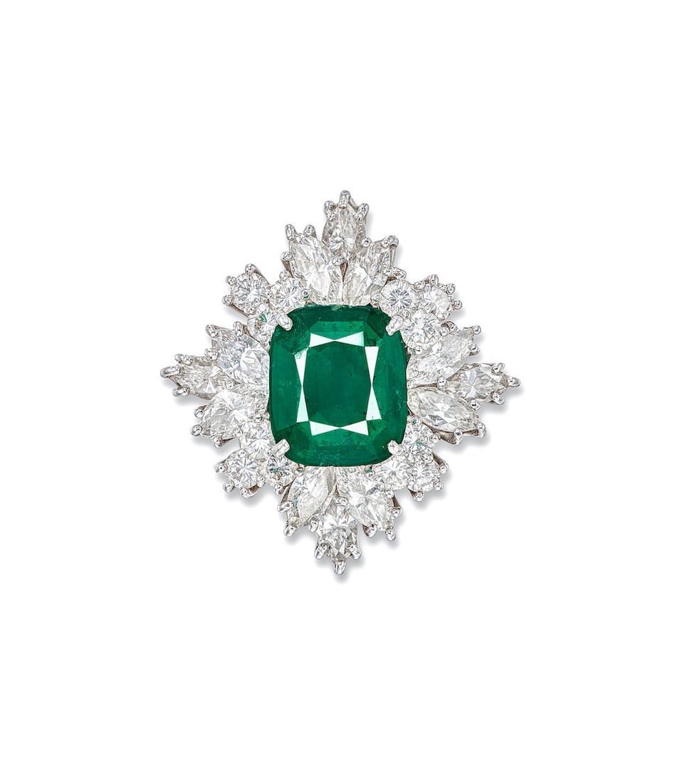 EMERALD AND DIAMOND RING, CIRCA 1960: EMERALD AND DIAMOND RING, CIRCA
