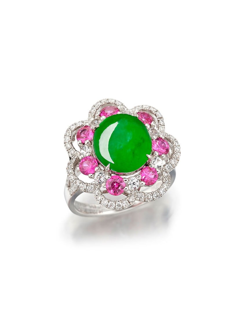 JADEITE, GEM-SET AND DIAMOND RING (1 of 5)