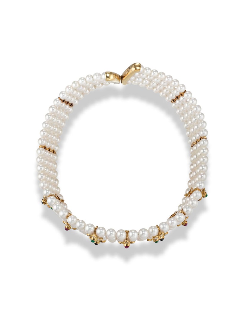 CULTURED PEARL, GEM-SET AND DIAMOND CHOKER - 3