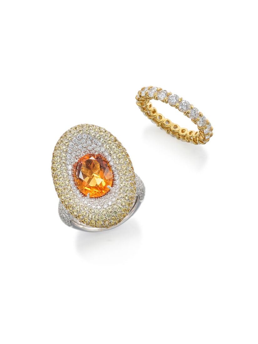 PALMIERO: GEM-SET AND DIAMOND DRESS RING, AND AN UNSIGNED DIAMOND ETERNITY RING (2): PALMIERO: GEM-SET AND DIAMOND DRESS RING, AND AN UNSIGNED DIAMOND ETERNITY