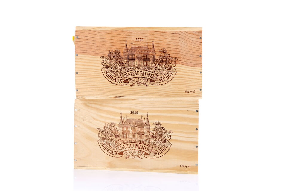Château Palmer, 2020 (12 x 750ml): Château Palmer, 2020 (12 x 750ml) Region: Margaux Packaging: 2 x original wooden cases This lot is subject to the following lot symbols: Δ Δ VAT at the prevailing rate on Hammer Price
