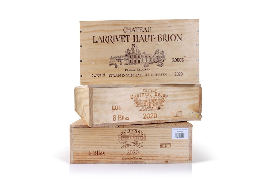 Château Cantenac Brown, 2020 (6 x 750ml) Château Larrivet Haut-Brion, 2020 (24 x 750m...: Château Cantenac Brown, 2020 (6 x 750ml) Region: Margaux Packaging: slightly damaged original wooden case Château Larrivet Haut-Brion, 2020 (24 x 750ml) Region: Pessac-Léognan Packaging