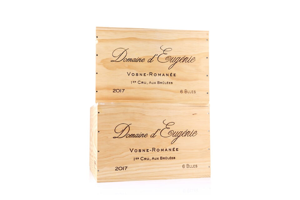 Domaine d'Eugénie, Vosne Romanée 1er Cru Aux Brûlée, 2017 (12 x 750ml): Domaine d'Eugénie, Vosne Romanée 1er Cru Aux Brûlée, 2017 (12 x 750ml) Region: Côte de Nuits Packaging: 2 x original wooden cases This lot is subject to the following lot symb