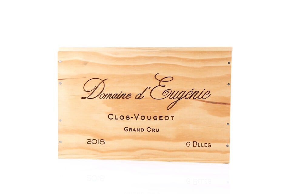 Domaine d'Eugénie, Clos Vougeot, 2018 (6 x 750ml): Domaine d'Eugénie, Clos Vougeot, 2018 (6 x 750ml) Region: Côte de Nuits Packaging: original wooden case This lot is subject to the following lot symbols: Δ Δ VAT at the