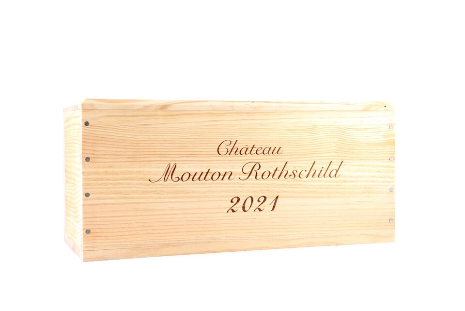 Château Mouton Rothschild, 2021 (1 x 3 litre): Château Mouton Rothschild, 2021 (1 x 3 litre) Region: Pauillac Packaging: individual wooden case This lot is subject to the following lot symbols: Δ Δ VAT at the prevailing rate on