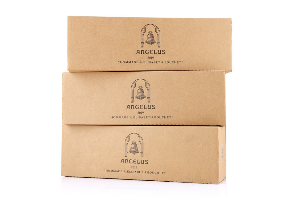Château Angélus, Hommage à Elisabeth Bouchet, 2019 (3 x 750ml): Château Angélus, Hommage à Elisabeth Bouchet, 2019 (3 x 750ml) Region: St. Emilion Packaging: 3 x individual wooden cases This lot is subject to the following lot symbols: