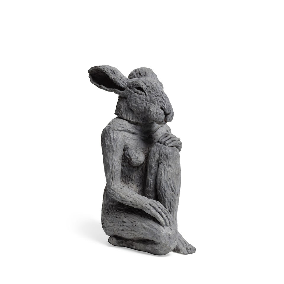 Sophie Ryder (British, born 1963) Mary Hare 23.3 cm. (9 1/8 in.) high: Sophie Ryder (British, born 1963) Mary Hare signed, numbered and dated 'Ryder 18/7/50' (on the underside) bronze with a grey patina 23.3 cm. (9 1/8 in.) high Footnotes: Provenance The Mary Hare Founda