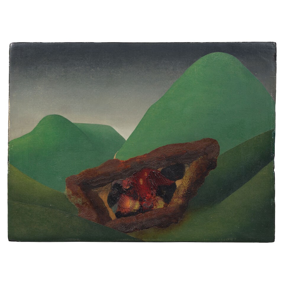 Ithell Colquhoun (British, 1906-1988) Landscape of Nightmare 22.2 x 29.2 cm. (8 3/4 x 11 1/2 in.): Ithell Colquhoun (British, 1906-1988) Landscape of Nightmare signed, titled and dated 'ITHELL/COLQUHOUN/LANDSCAPE/OF/NIGHTMARE/1945' (verso) oil on panel 22.2 x 29.2 cm. (8 3/4 x 11 1/2 in.) Footnotes