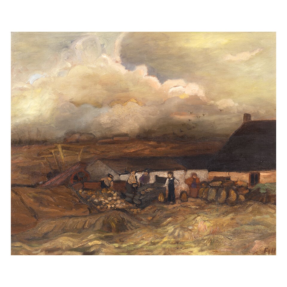 Sheila Fell R.A. (British, 1931-1979) Sorting Potatoes, Yorkshire I 50.8 x 60.5 cm. (20 x 23 3/4...: Sheila Fell R.A. (British, 1931-1979) Sorting Potatoes, Yorkshire I signed 'FELL' (lower right) oil on canvas 50.8 x 60.5 cm. (20 x 23 3/4 in.) Footnotes: Provenance The Artist Acquired by the family 