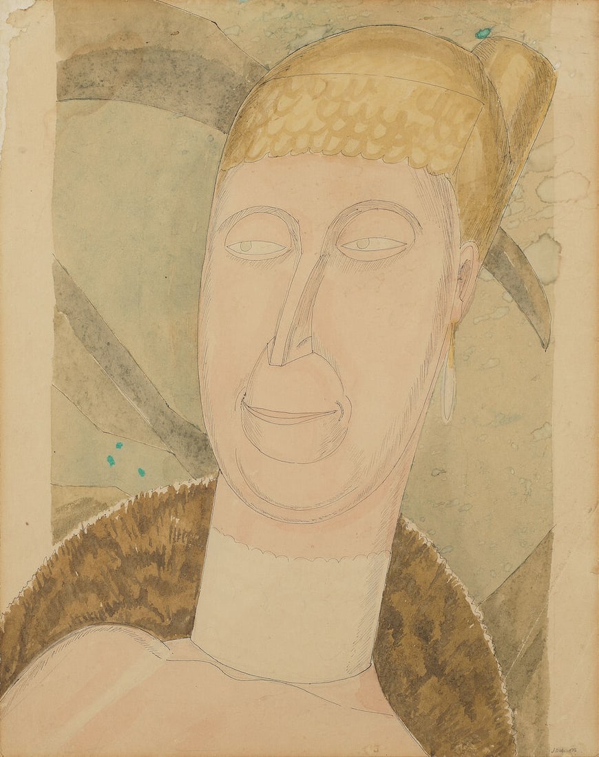 Jessica Dismorr (British, 1885-1939) Woman in Evening Dress 32.5 x 26 cm. (12 3/4 x 10 1/4 in.) ...: Jessica Dismorr (British, 1885-1939) Woman in Evening Dress signed 'J DISMORR' (lower right) watercolour, pen and ink 32.5 x 26 cm. (12 3/4 x 10 1/4 in.) Executed circa 1913 Footnotes: Provenance Marg