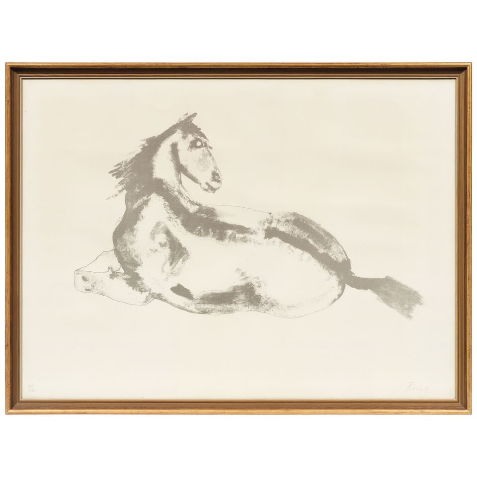 Dame Elisabeth Frink R.A. (British, 1930-1993) Lying down horse Lithograph in brown, 1972, on wo... - 2