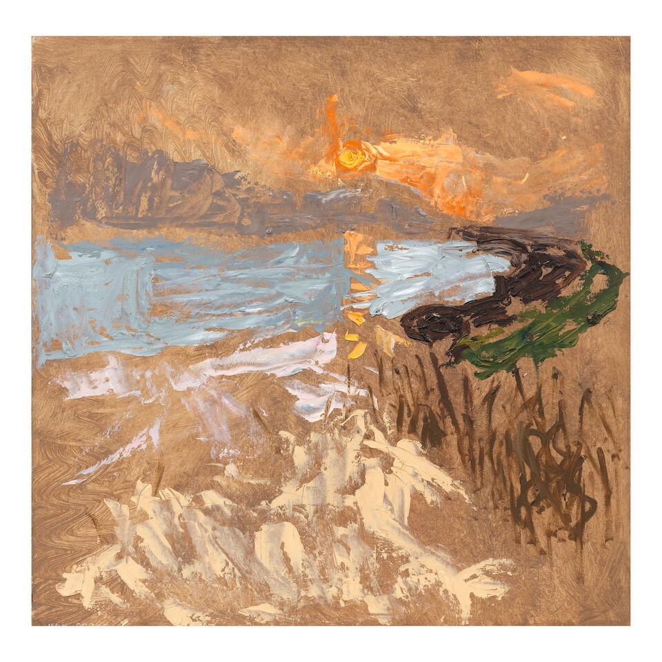 Jean Cooke R.A. (British, 1927-2008) Sinking Sun King 60.5 x 61 cm. (23 3/4 x 24 in.): Jean Cooke R.A. (British, 1927-2008) Sinking Sun King signed 'JEAN COOKE' (lower left) oil on board 60.5 x 61 cm. (23 3/4 x 24 in.) Footnotes: Provenance Terry Sole, from whom acquired by the present 