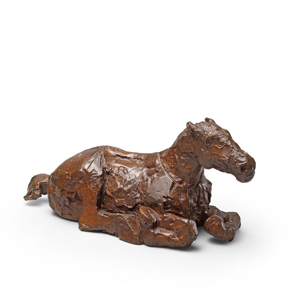 Dame Elisabeth Frink R.A. (British, 1930-1993) Small Lying Down Horse 32.4 cm. (12 3/4 in.) wide...: Dame Elisabeth Frink R.A. (British, 1930-1993) Small Lying Down Horse signed and numbered 'Frink/3/10' (on the underside) bronze with a dark brown patina 32.4 cm. (12 3/4 in.) wide Conceived in 1986 F