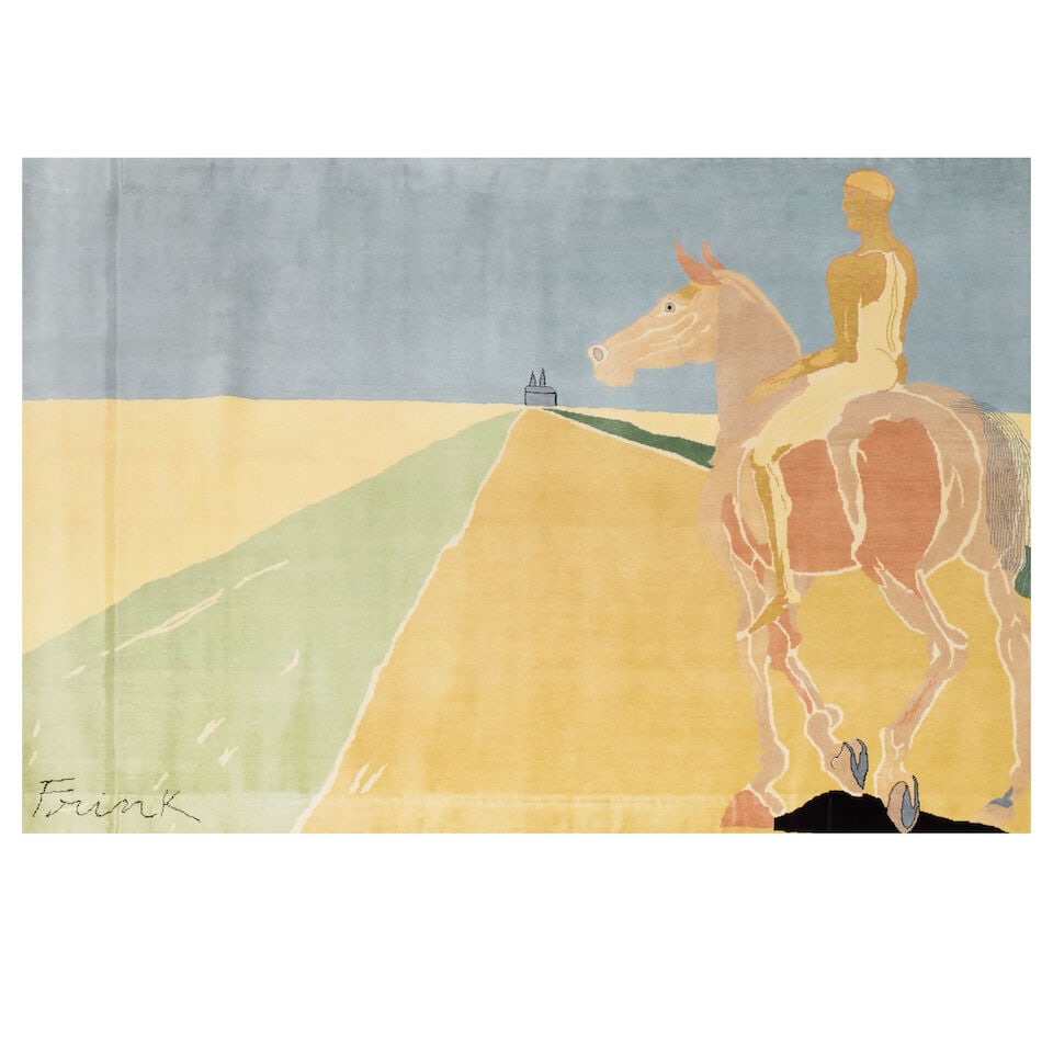 Dame Elisabeth Frink R.A. (British, 1930-1993) On the Road to Chartres (Tapestry) Wool pile tape...: Dame Elisabeth Frink R.A. (British, 1930-1993) On the Road to Chartres (Tapestry) (Wiseman p.245) Wool pile tapestry in colours, 1983, signed and numbered 16/30 in black ink on the publisher's label s