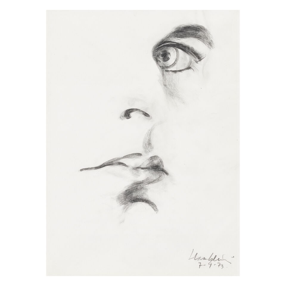 Maggi Hambling (British, born 1945) Self-portrait 17.5 x 13 cm. (6 7/8 x 5 1/8 in.): Maggi Hambling (British, born 1945) Self-portrait signed and dated 'Hambling./7.9.73.' (lower right) pencil 17.5 x 13 cm. (6 7/8 x 5 1/8 in.) Footnotes: Provenance The Artist, from whom acquired by V&