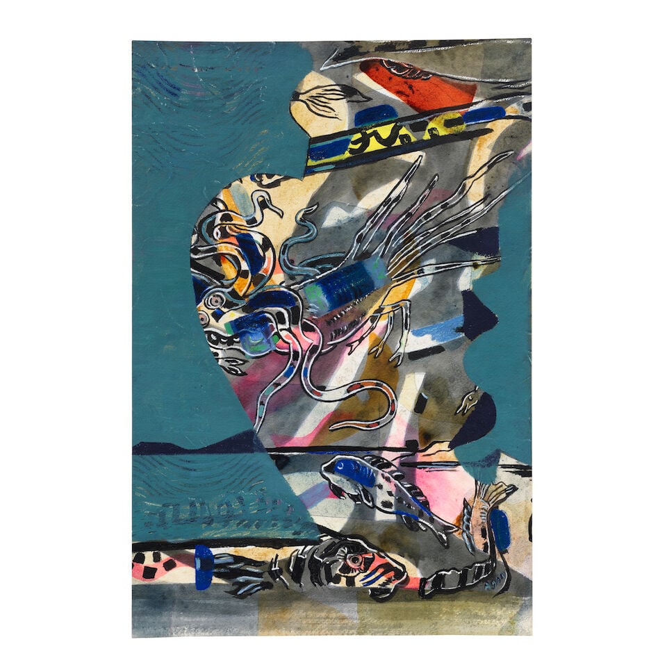 Eileen Agar (British, 1899-1991) Abstract composition with fish 55 x 36.4 cm. (21 5/8 x 14 1/4 in.): Eileen Agar (British, 1899-1991) Abstract composition with fish signed 'AGAR' (lower right) coloured pencil, gouache and wash 55 x 36.4 cm. (21 5/8 x 14 1/4 in.) Footnotes: Provenance Private Collecti