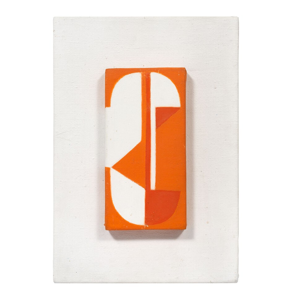 Margaret Mellis (British, 1914-2009) Small Hinged Oval 38.5 x 27 cm. (15 1/8 x 10 5/8 in.) (whol...: Margaret Mellis (British, 1914-2009) Small Hinged Oval signed, titled and dated 'Margaret Mellis/Small hinged oval/July 69 - Jan 70' (on the backboard) oil on canvas, laid to board, on an artist's pre