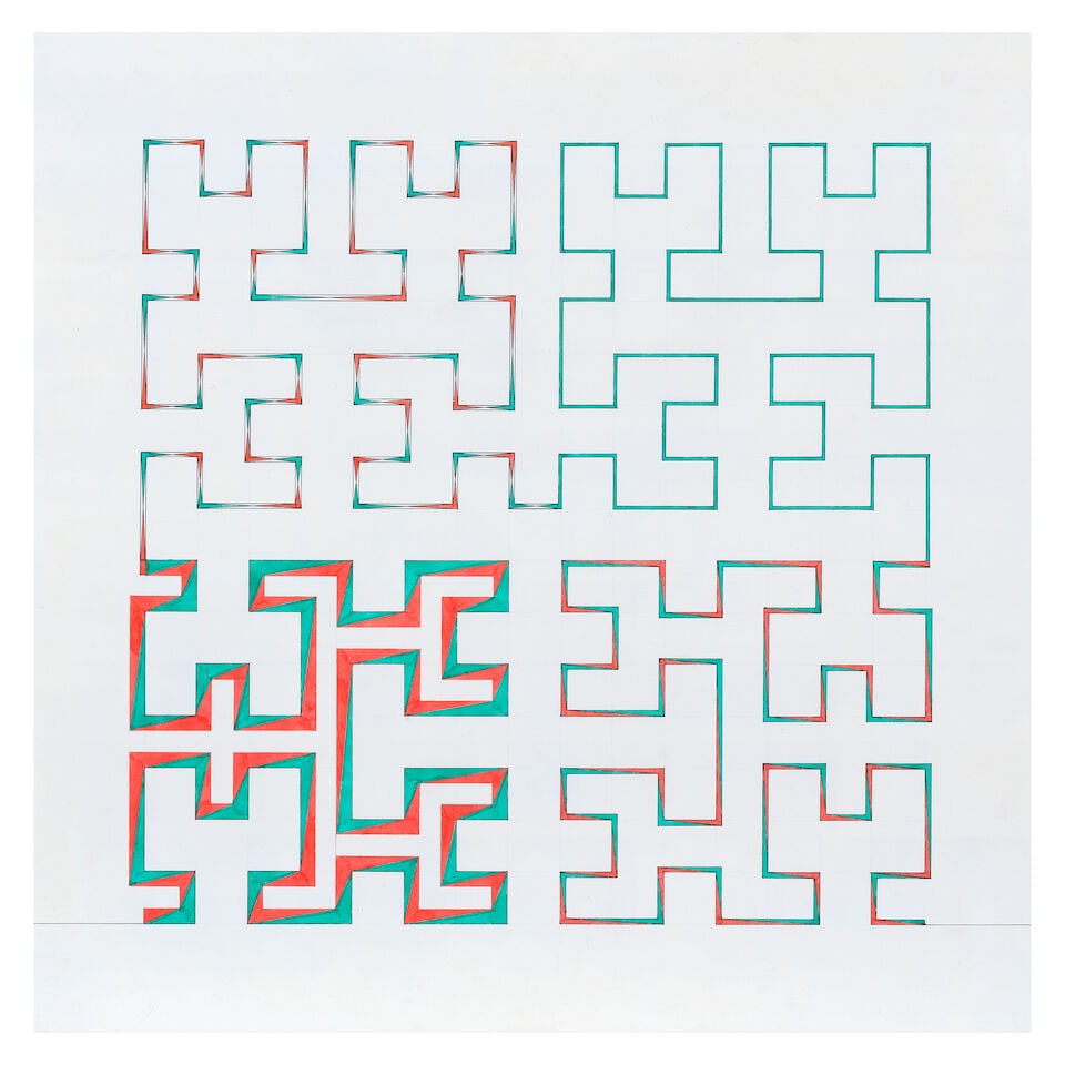 Gillian Wise (British, 1936-2020) Vibrant Line in Four Parts: Peano Open 58.1 x 57.6 cm. (22 7/8...: Gillian Wise (British, 1936-2020) Vibrant Line in Four Parts: Peano Open pencil, pen and ink 58.1 x 57.6 cm. (22 7/8 x 22 3/4 in.) Executed in 1976 Footnotes: Provenance The Artist, from whom acquired