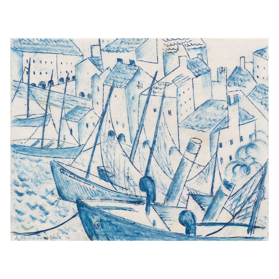 Sophie Fedorovitch (Russian, 1893-1953) Harbour, South of France 17.2 x 22 cm. (6 3/4 x 8 5/8 in...: Sophie Fedorovitch (Russian, 1893-1953) Harbour, South of France signed 'S.Fedorovitch' (lower left) monotype and crayon 17.2 x 22 cm. (6 3/4 x 8 5/8 in.) Executed circa 1930 Footnotes: Provenance Wit