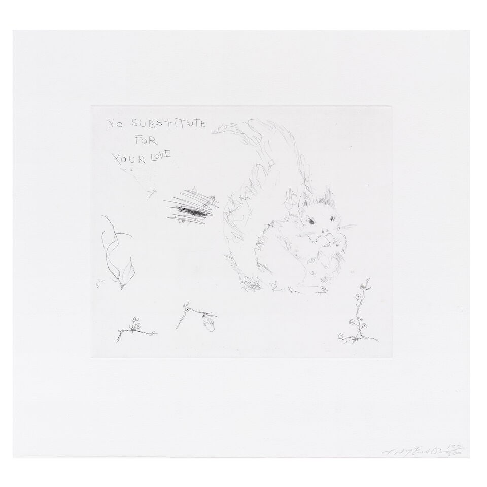 Dame Tracey Emin (British, born 1963) No Substitute For Your Love Soft-ground etching, 2003, on ...: Dame Tracey Emin (British, born 1963) No Substitute For Your Love Soft-ground etching, 2003, on Hahnemühle paper, signed, dated and numbered 120/300 in pencil, printed by Hope Sufferance Press, p