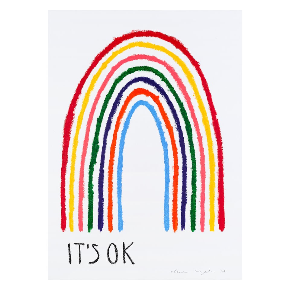 Alma Singer (British, born 1986) It's OK (Unique) Wax crayon in colours, 2026, on wove paper, si...: Alma Singer (British, born 1986) It's OK (Unique) Wax crayon in colours, 2026, on wove paper, signed and dated in pencil, the full sheet, unframed Sheet 700 x 500mm (27 3/4 x 19 3/4in) This lot is sub