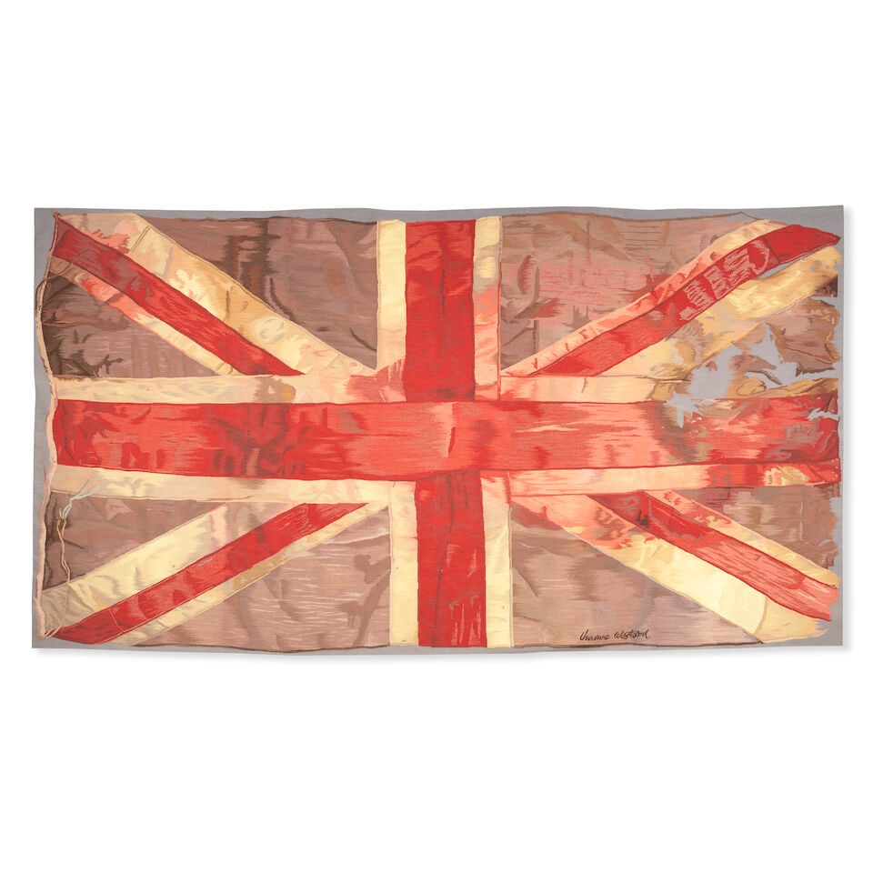 Vivienne Westwood (1941-2022) / The Rug Company VW Union Jack Flag Rug Handwoven wool Aubusson t...: Vivienne Westwood (1941-2022) / The Rug Company VW Union Jack Flag Rug Handwoven wool Aubusson tapestry, 2005, produced by The Rug Company, UK Overall 2475 x 1420mm (97 3/8 x 55 7/8in) Footnotes: Vivi